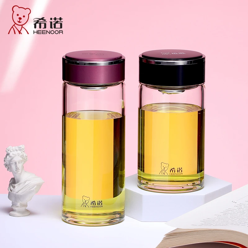 希诺玻璃杯高档高硼硅矮胖单层小熊杯泡茶杯办公杯子透明高档便携