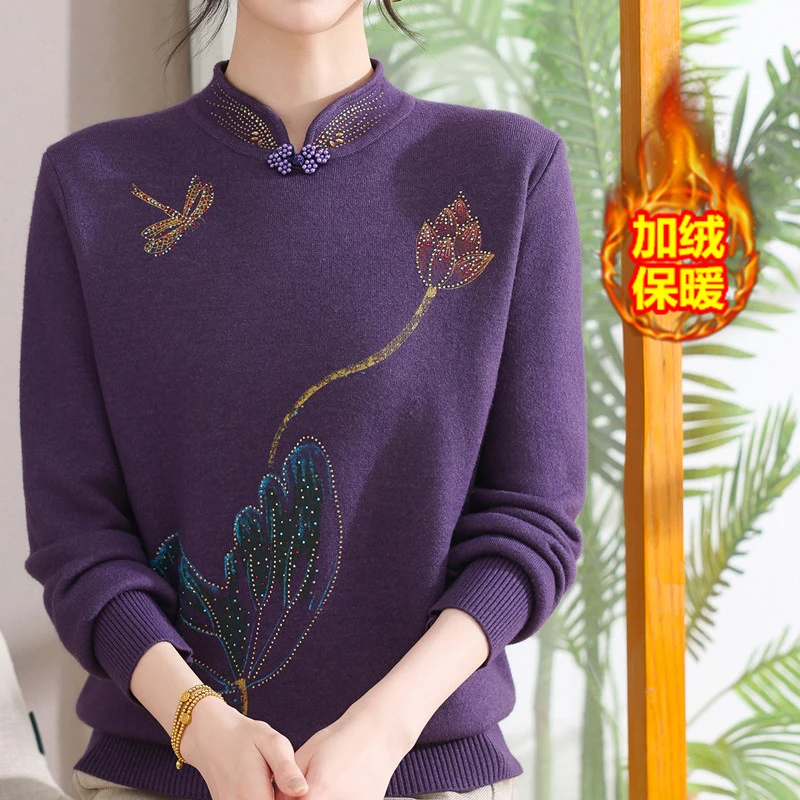 妈妈冬装2025新款一体绒毛衣保暖上衣中老年女加绒加厚打底衫女装