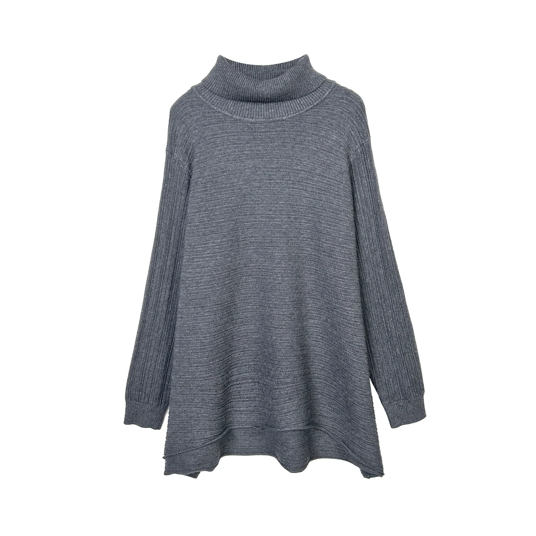 820【大牌女装】灰色秋冬定制翻领条纹休闲百搭宽松上衣