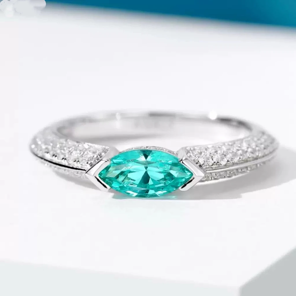 925银莫桑石戒指 G 简约 马眼海蓝帕银戒指不掉色时尚 MYCY469