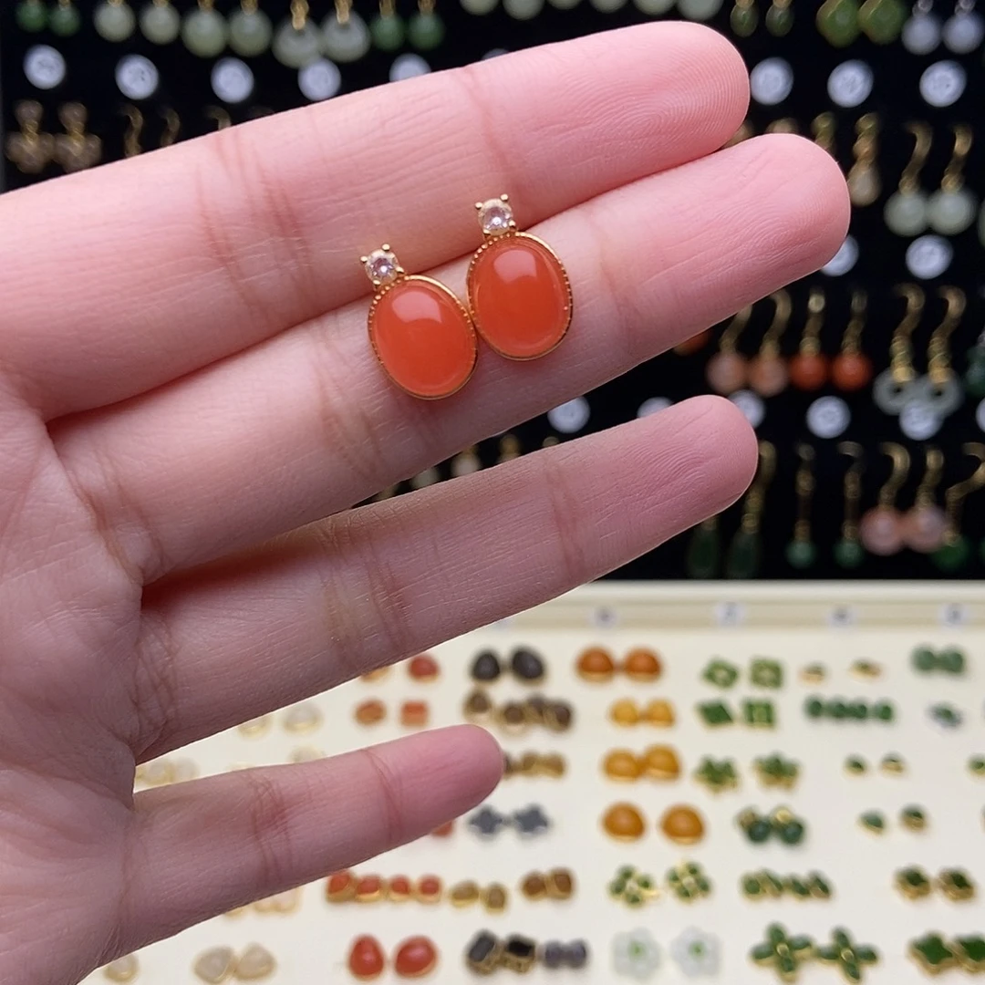 和田玉银S925镶嵌耳饰