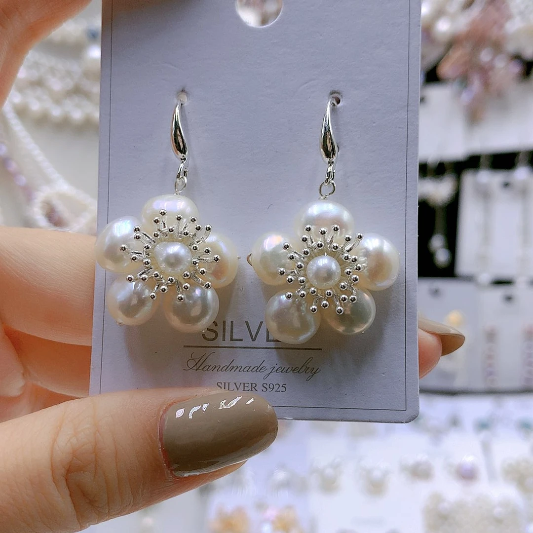 银S925镶嵌耳饰淡水珍珠