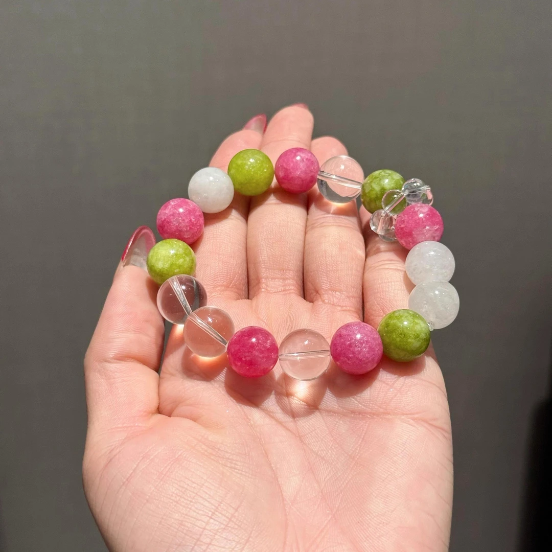 铜合金手链 多巴胺青提色仿水晶手串女款白阿塞乐粉蔷薇手链配饰