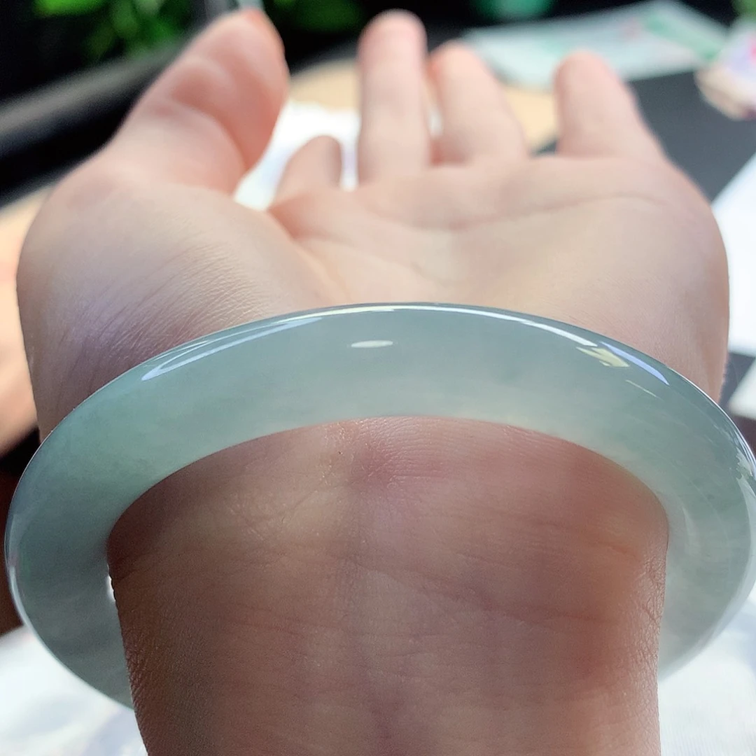 未镶嵌手镯翡翠天然A货翡翠56-57冰川蓝 百搭不出错