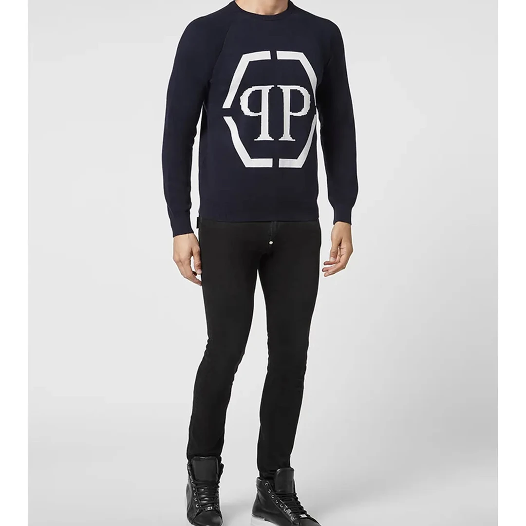 未使用 Philipp Plein 蓝色男士经典毛衣/P8600