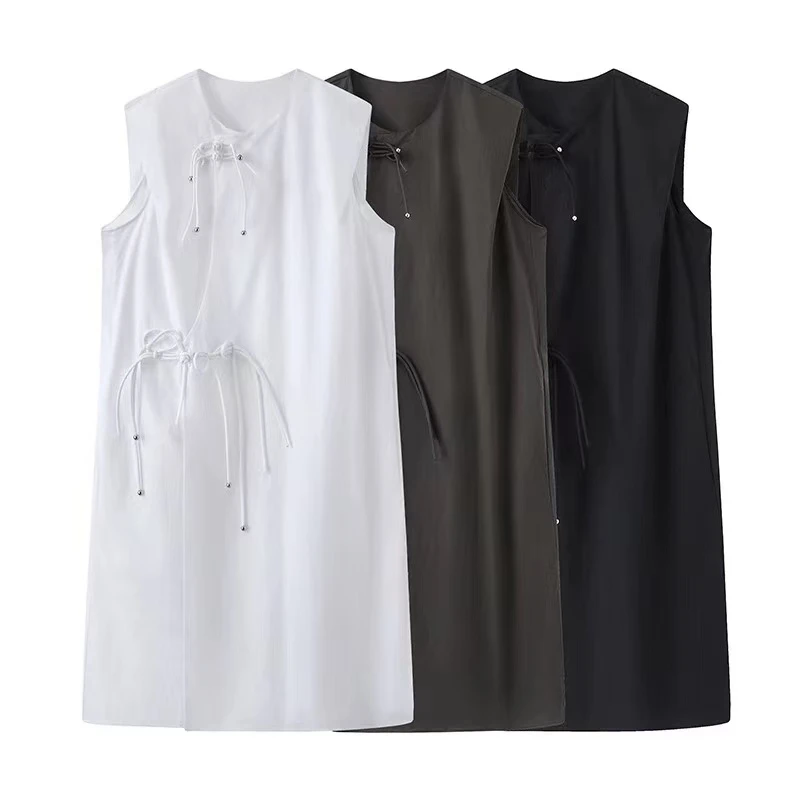 【可宝高端自营】夏季新中式盘扣式上设计宽松无袖背心连衣裙女