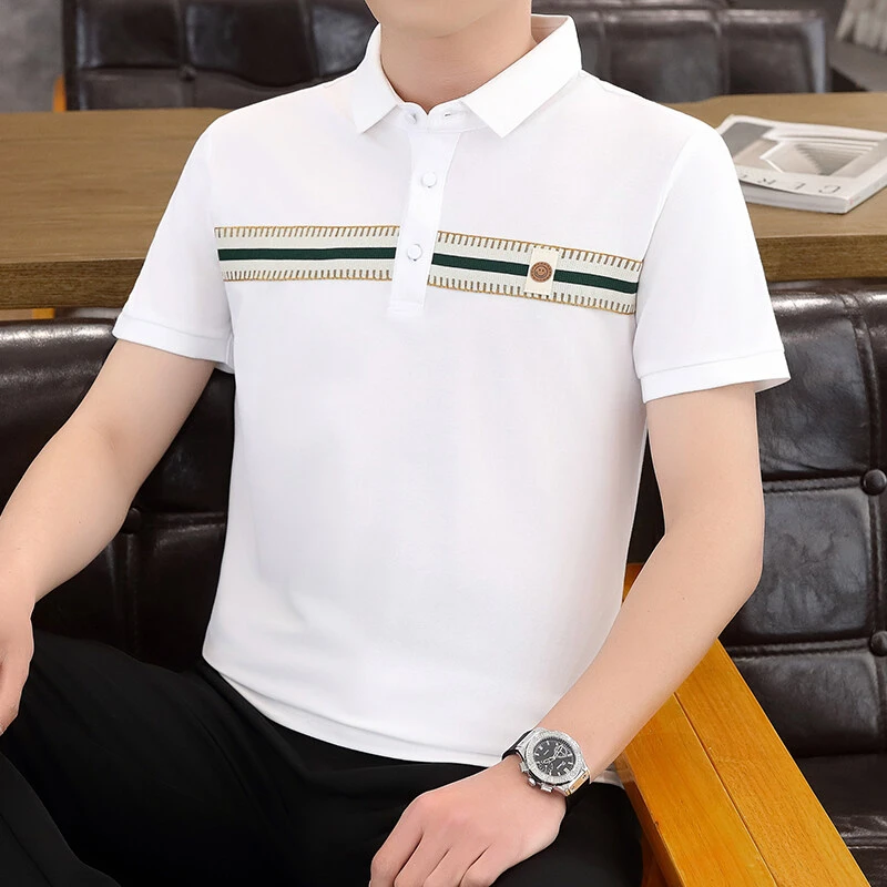 夏季男士Polo衫短袖修身百搭翻领半袖时尚拼接休闲帅气男装T恤潮