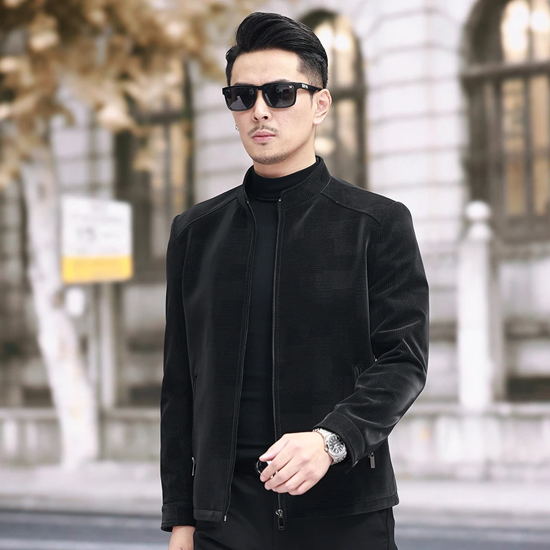 VBA 2818 MYM男士印花休闲时尚海宁真皮皮衣春秋外套男潮流短款