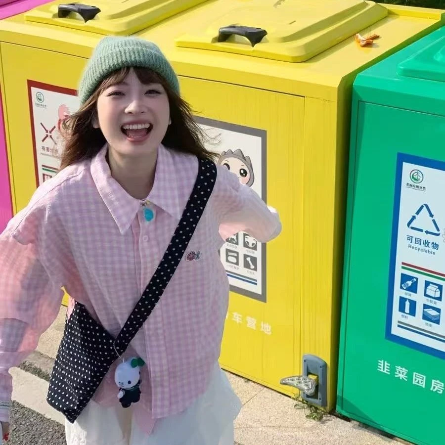 粉色多巴胺格子长袖衬衫女2025春季韩系甜美慵懒风防晒外套上衣潮