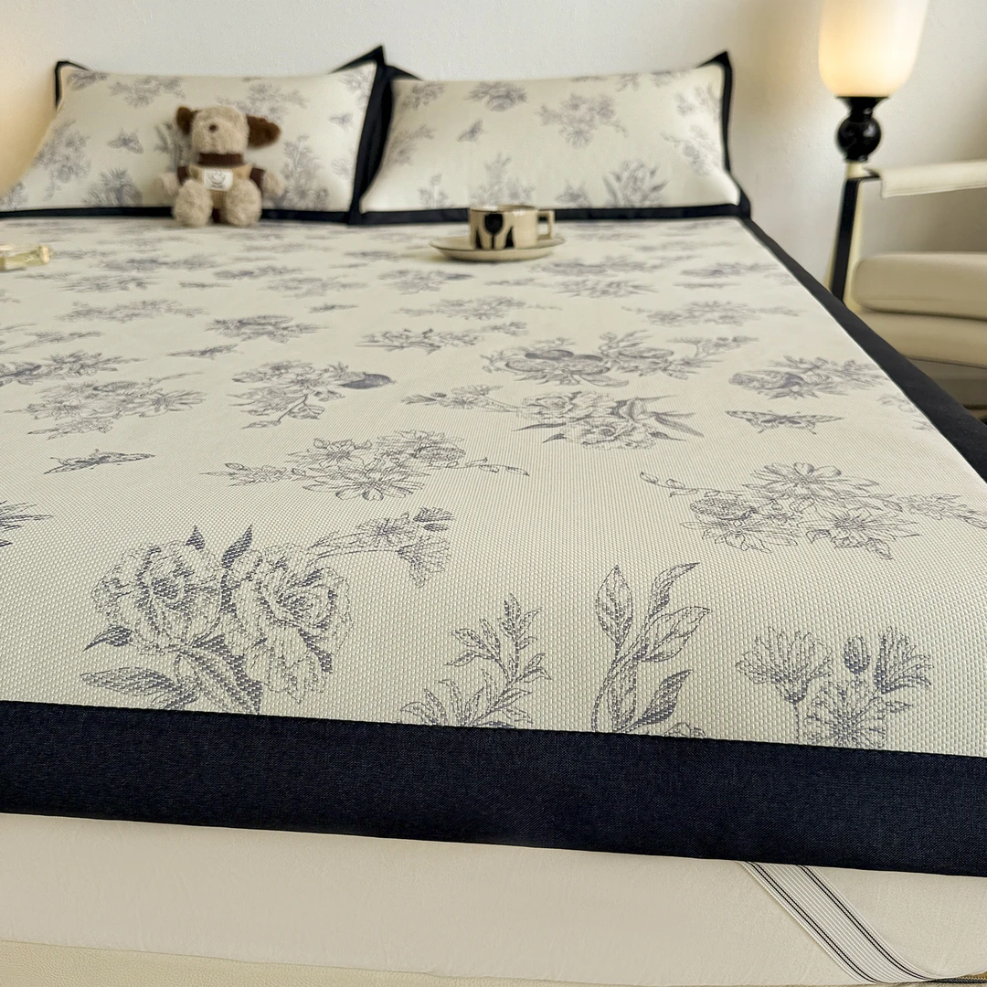 法式冰藤席冰丝凉席床垫夏季空调席凉感床单可机洗学生单人软席子