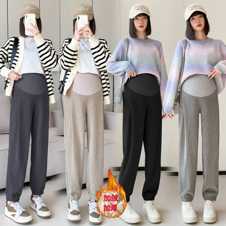 宝宝绒孕妇秋冬新款欧棉绒加绒加厚百搭束脚托腹运动裤