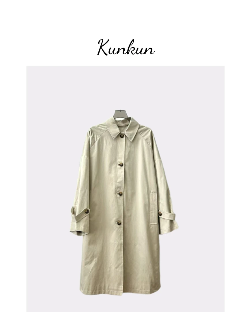 KUNKUN经典简约中长款翻领风衣外套