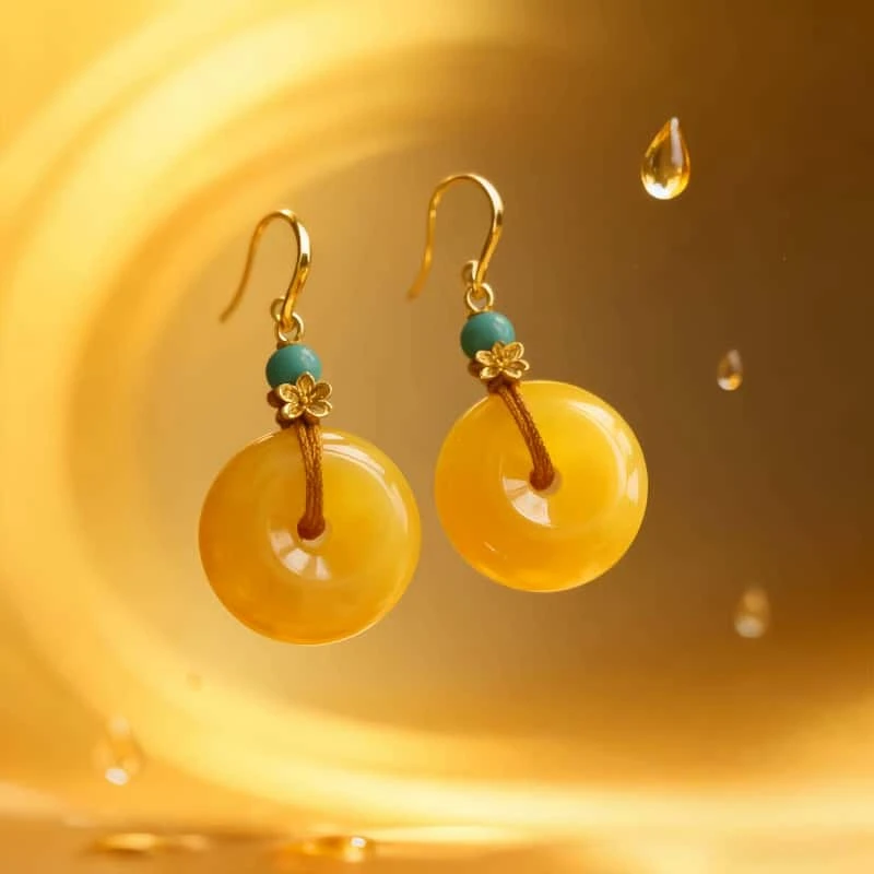 民风镶嵌式蜜蜡耳坠