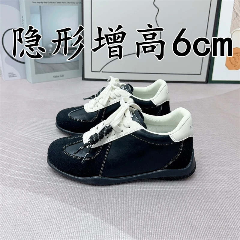 真皮版~内增高德训鞋女2025秋冬新款圆头系带阿甘鞋复古休闲板鞋