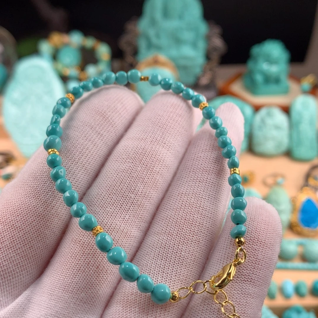 银S925镀金镶嵌绿松石手串卡4