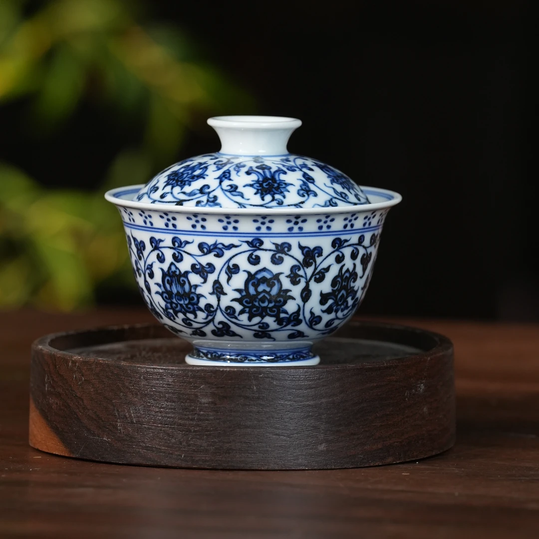 【晓隐柴窑】缠枝莲二才盖碗 | 周大乐优选 | 景德镇陶瓷