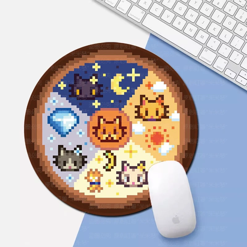 小猫时钟鼠标垫星露谷物语周边像素风表盘可爱猫咪锁边圆形鼠标垫
