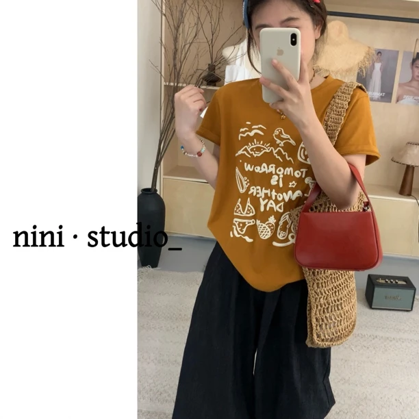 nini·发泡立体图案设计韩系ins风短袖T恤