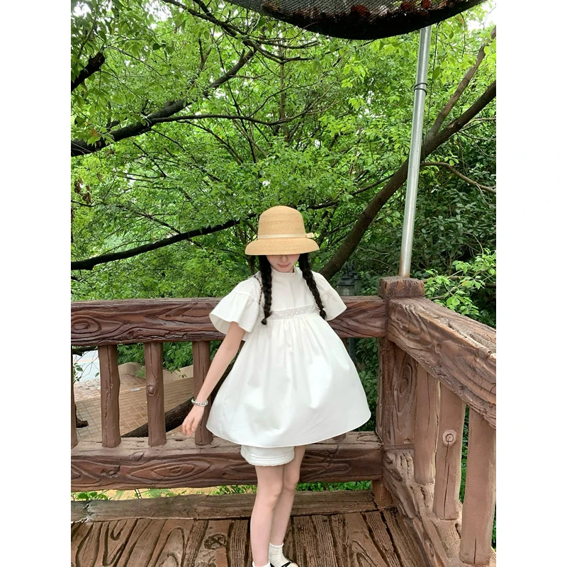 张爆爆 重工提花短袖衬衫蕾丝泡泡袖衬衫甜美减龄