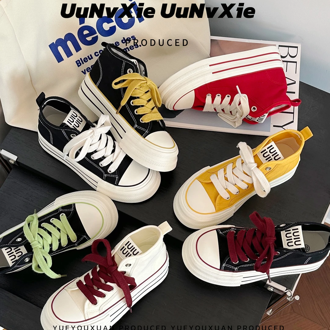 “多巴胺”高帮厚底帆布鞋女2025新款夏季透气百搭chic休闲板鞋