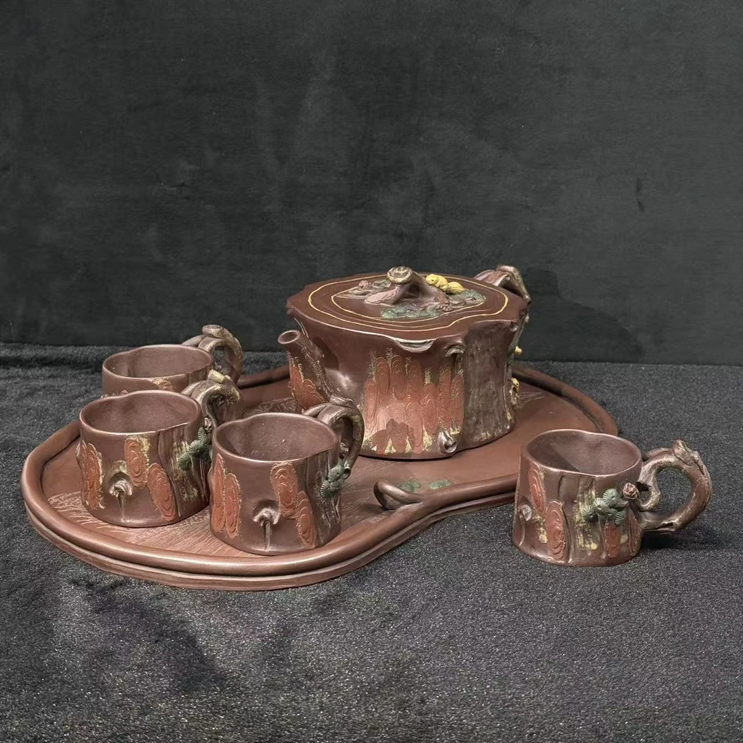 66紫砂壶松鼠松桩套组/160171/上海嘉禾拍卖