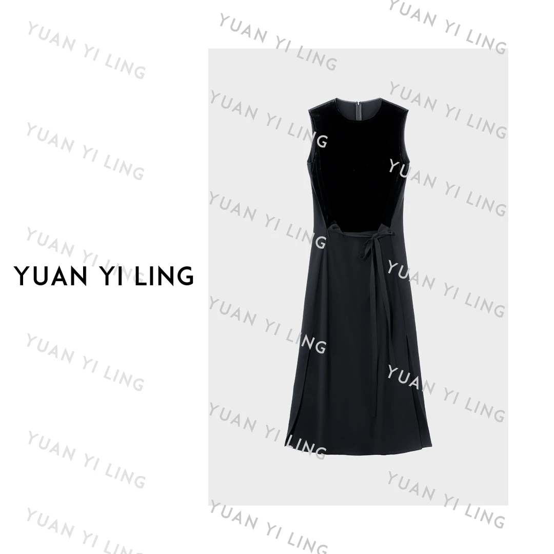 袁艺灵【赫本记忆】25夏季上新醋酸真丝无袖带腰带显瘦设计女连衣裙