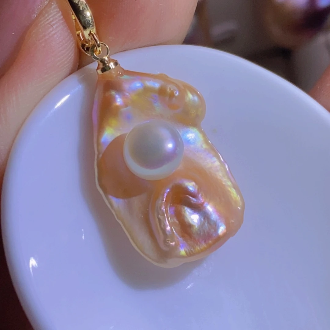 银S925镶嵌淡水珍珠天然淡水珍珠无染色无优化