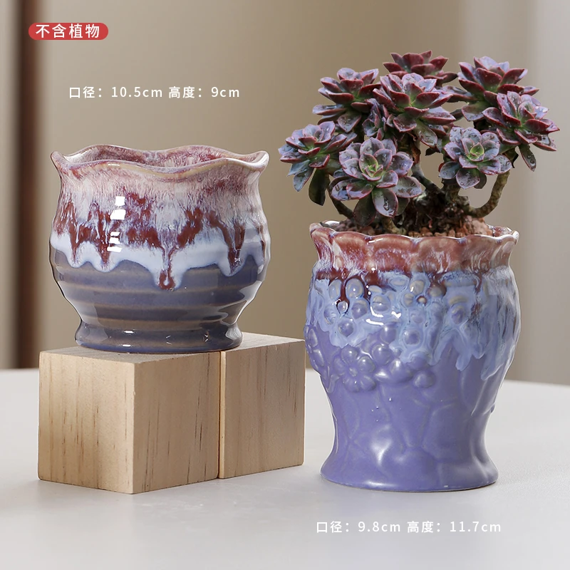 粗陶透气花盆多肉花盆梦幻紫罗兰陶瓷适合多肉植物创意十足大号