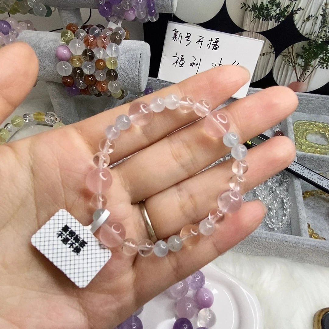 水晶套链未镶嵌海蓝宝粉水晶diy