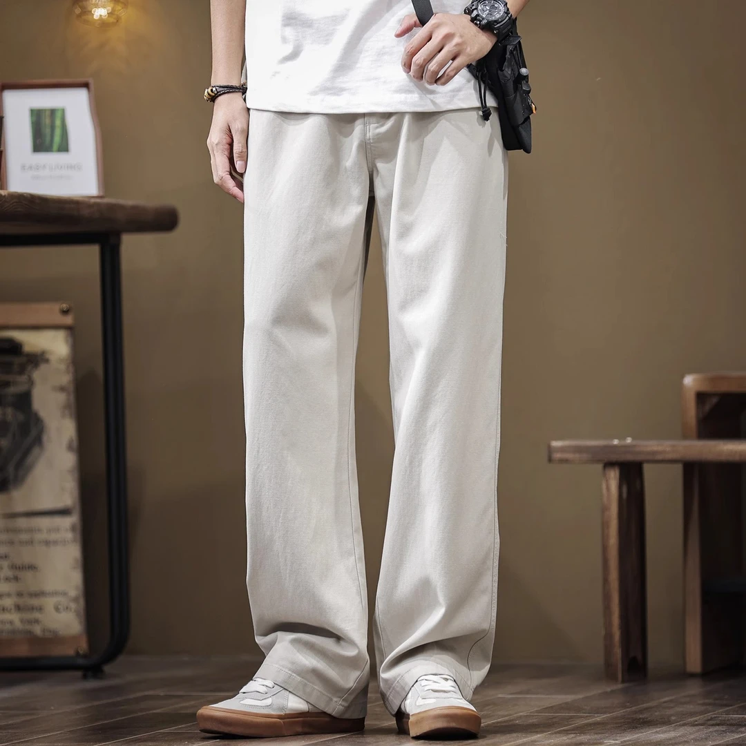 莱赛尔冰丝直筒阔腿裤男简约工装长裤夏季美式潮牌宽松大码休闲裤