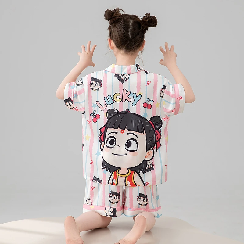 女童睡衣夏款冰丝儿童2025新款薄款短袖小女孩夏季大童哪吒家居服