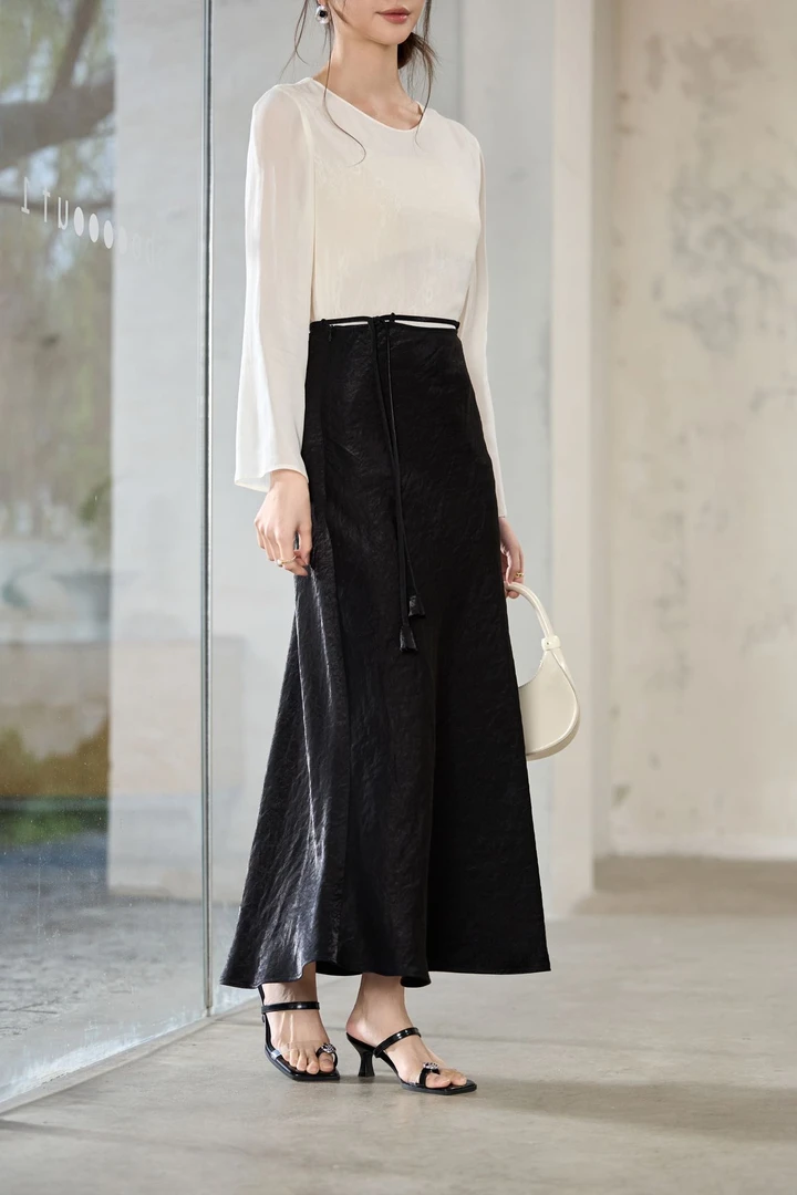 5309新中式通勤风休闲风半身裙国风显瘦高腰裙