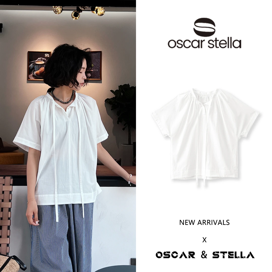 OSCAR&STELLA【瑜白】纯棉纯色圆领百搭休闲短袖T恤292-1019