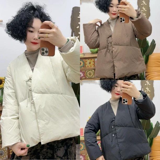 5199#V领小扣羽绒服