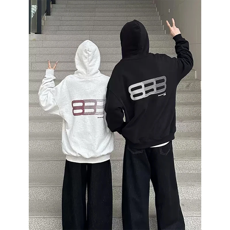 美式高街重磅连帽卫衣男款春季硬挺印花帽衫oversize情侣加绒外套