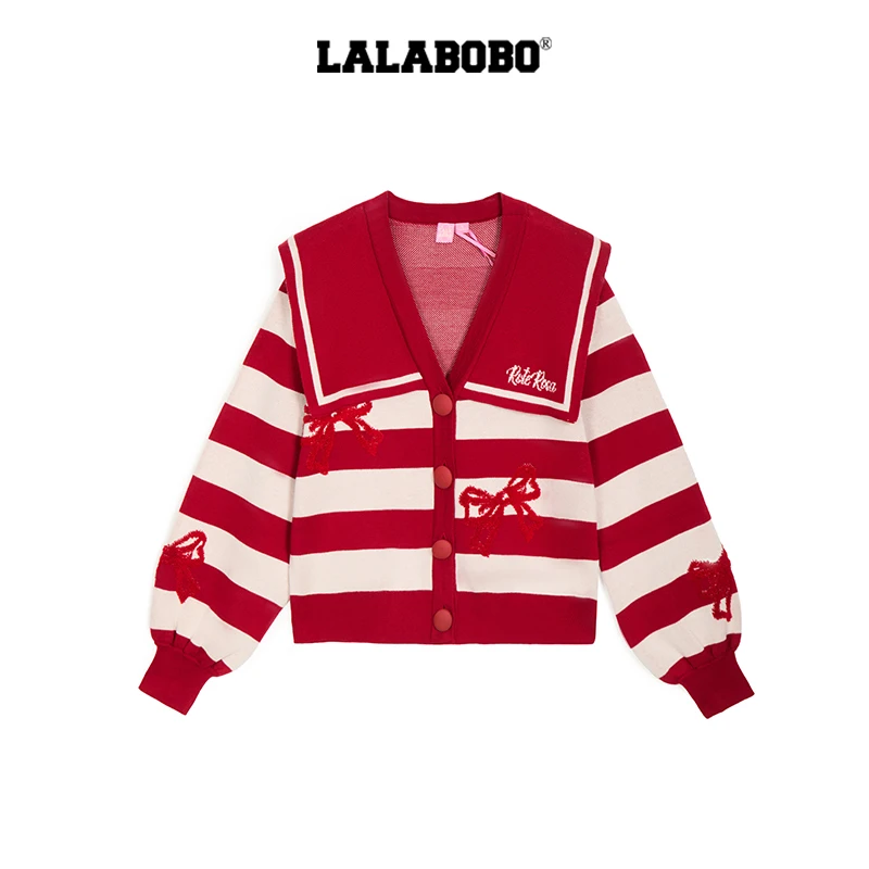 石家庄LALA圣诞蛇年春节限定款翻领V领刺绣毛织上衣女LBEA-WSTM11