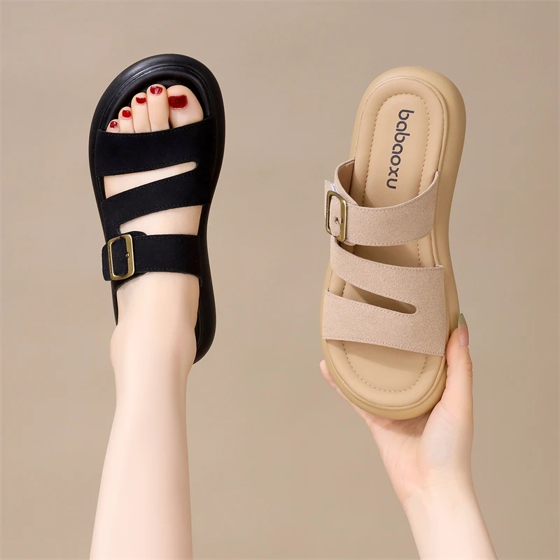 一字凉拖女夏外穿2025年新款平底时尚显脚小超火软底沙滩拖大码41