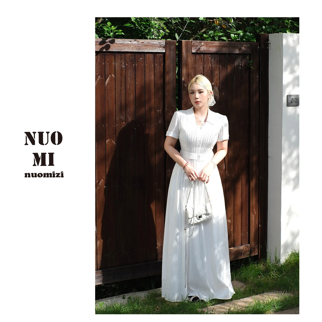 ZOZ糯米子[茉莉奶白]法式蕾丝边连衣裙夏季收腰显瘦纯欲风裙子