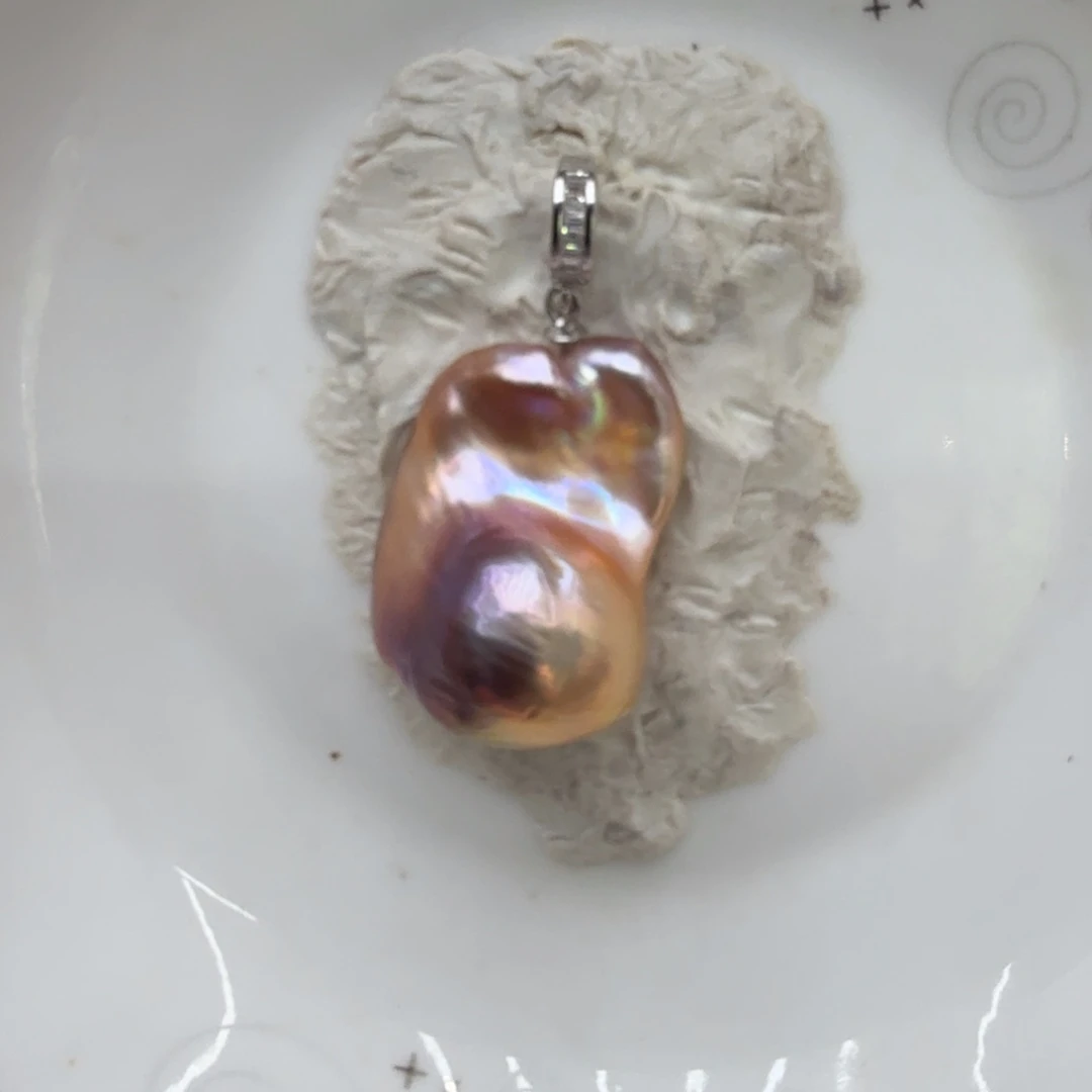 淡水珍珠银S925镶嵌吊坠(不含链)不退不换