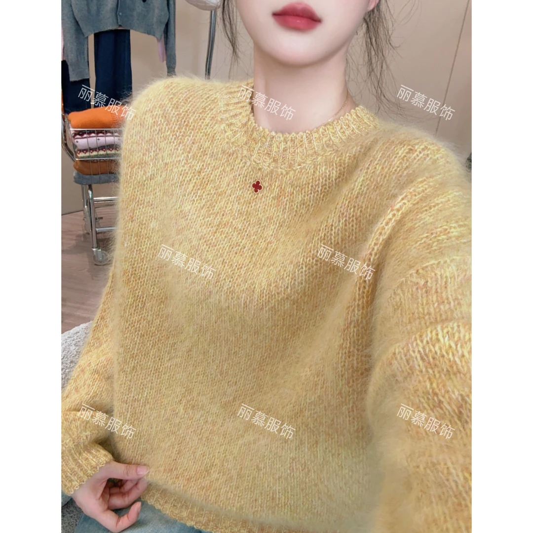 【淡黄蒲公英】秋季减龄花纱软糯宽松百搭针织衫毛衣2087