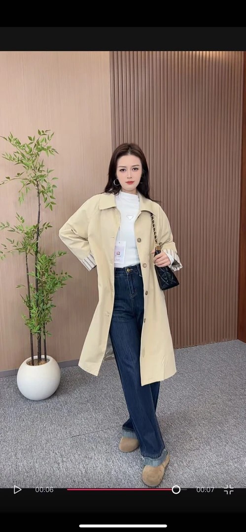 2523#风衣外套女2025秋季新款休闲韩系赫本风高级感中长款大衣潮