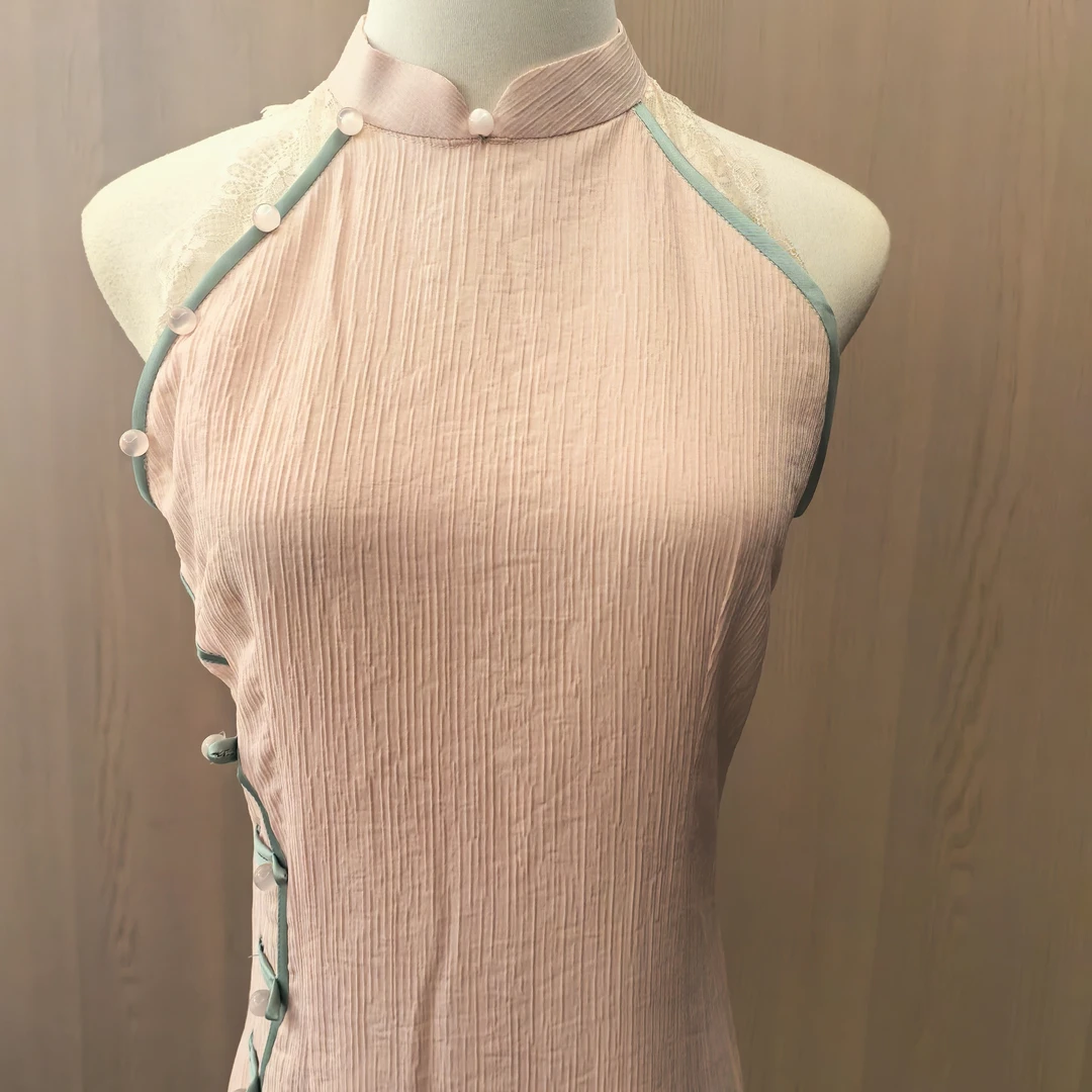 长裙立领纯色圆领新中式薄款旗袍显瘦清冷新中式