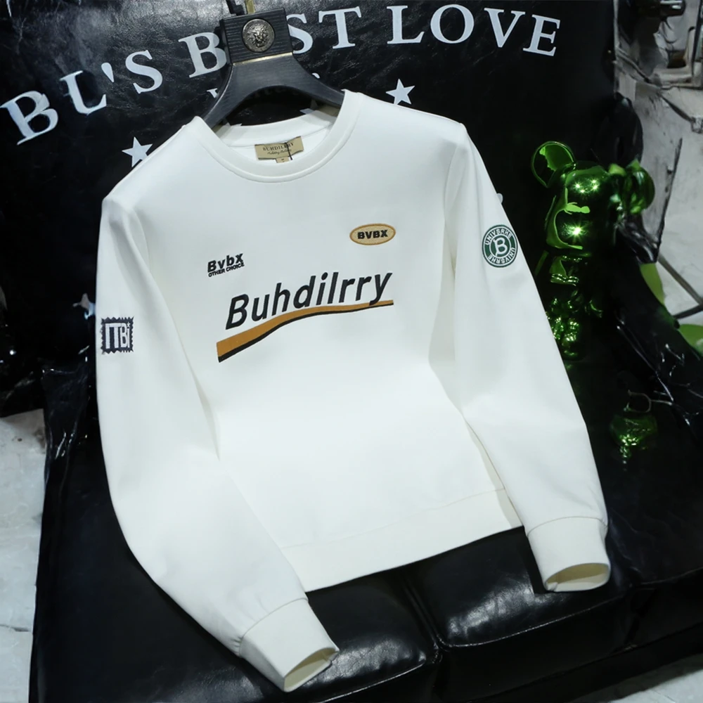 巴康波劳欧洲站秋季纯棉卫衣男士潮牌刺绣圆领套头长袖T恤打底衫