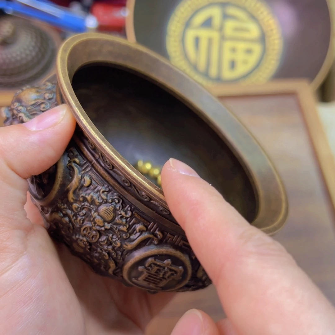 原矿风磨铜金蟾聚宝盆