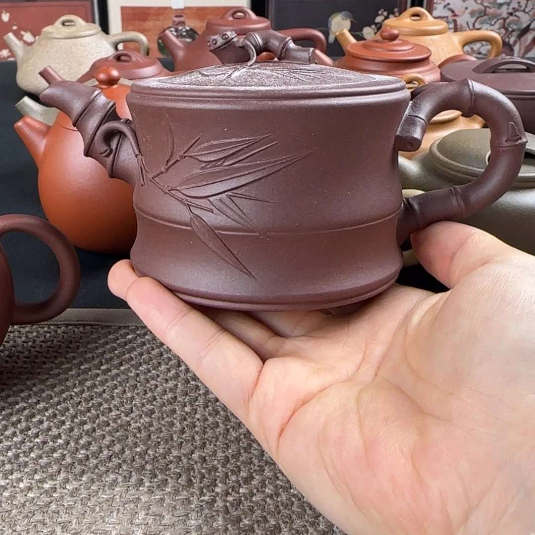 紫砂茶壶竹段平台底槽青半手250ml