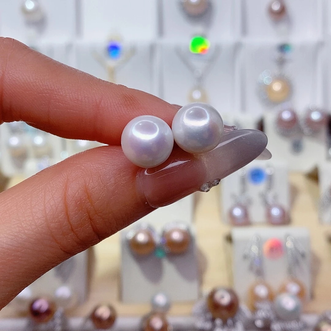 淡水珍珠银S925镶嵌耳饰