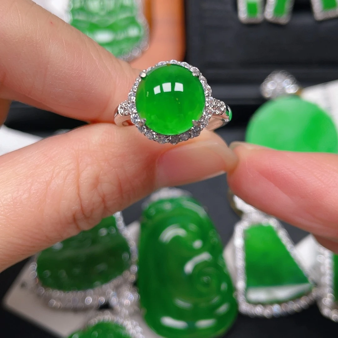 银S925镶嵌戒指翡翠V*戒指6779