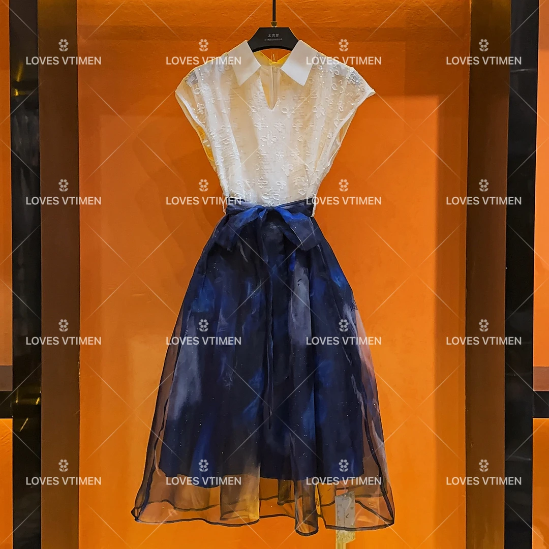 【泽天专属】编码“1”设计师高级感拼接收腰连衣裙LOVES-A1000气质