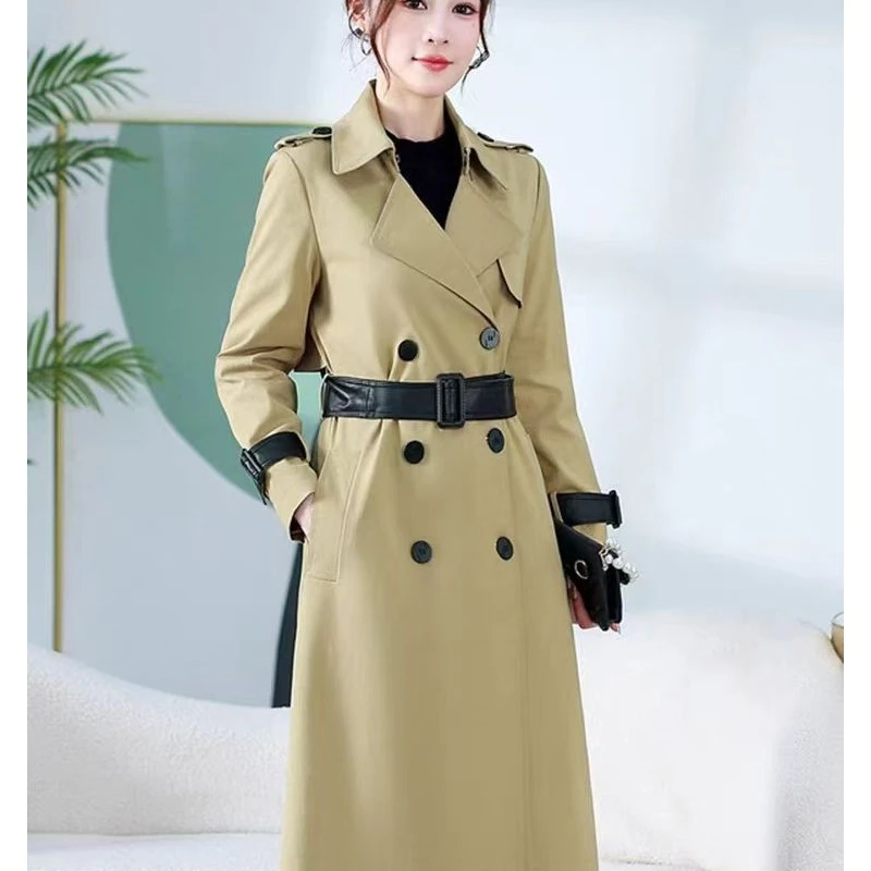 F243916 春秋新款个性时尚气质收腰显瘦长款风衣外套