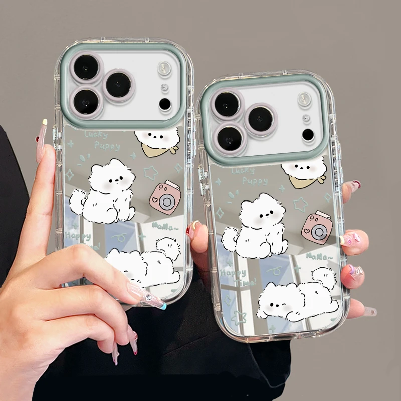 小白狗适用苹果17pro手机壳16pm镜面oppo小众华为p防摔奶油小米女